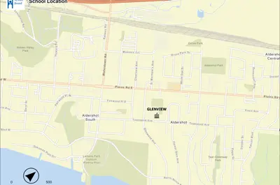 a close up map of Halton Region indicating where Glenview is. 