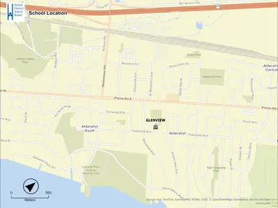 a close up map of Halton Region indicating where Glenview is. 