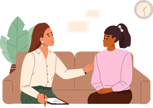 Illustration of a student speaking with a support professional about specialized education programs like ECPP and CTEP.