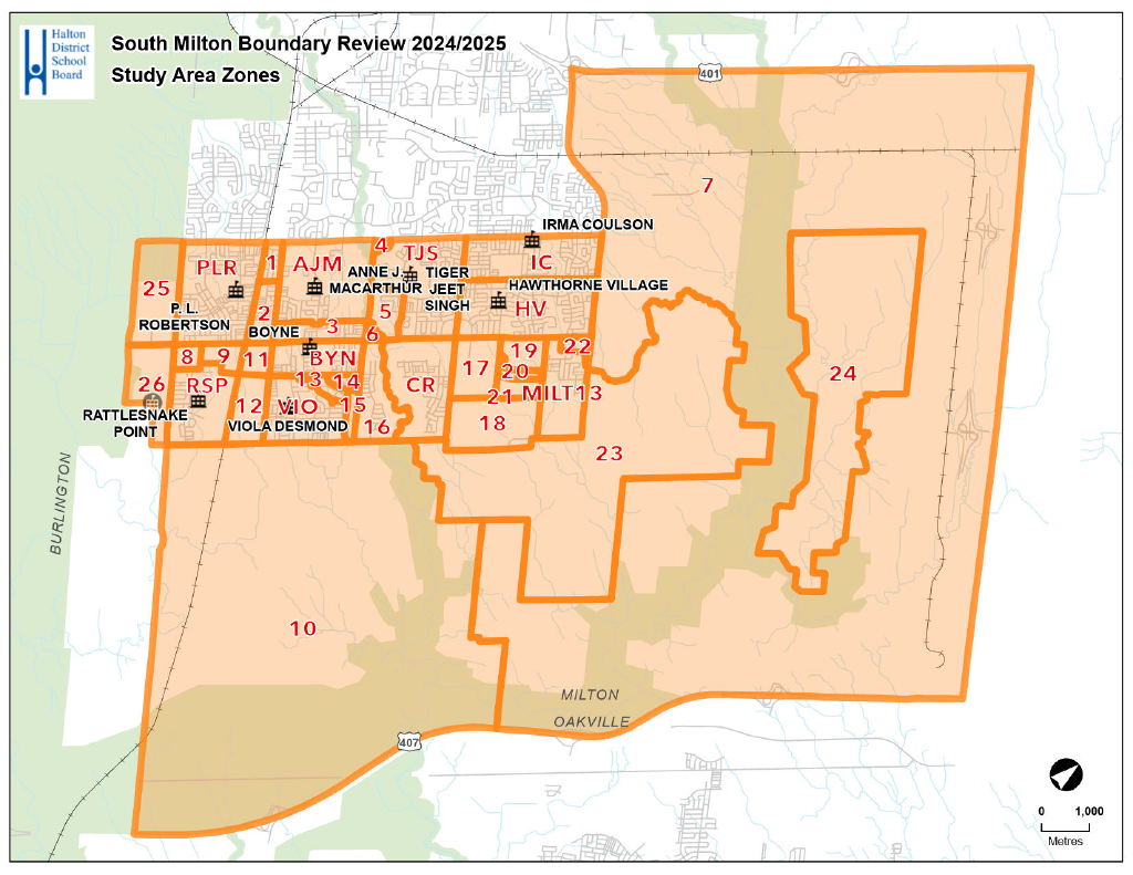 Map of South Milton/Milton SE 13 PS Study Area Zones
