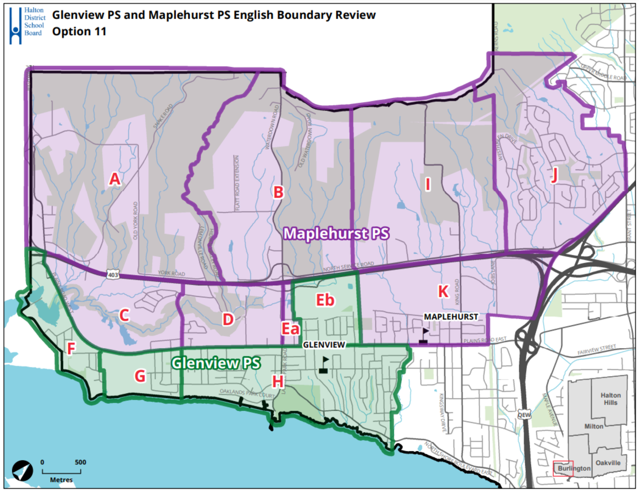 Map of Glenview Maplehurst Boundary review highlighting areas under boundary