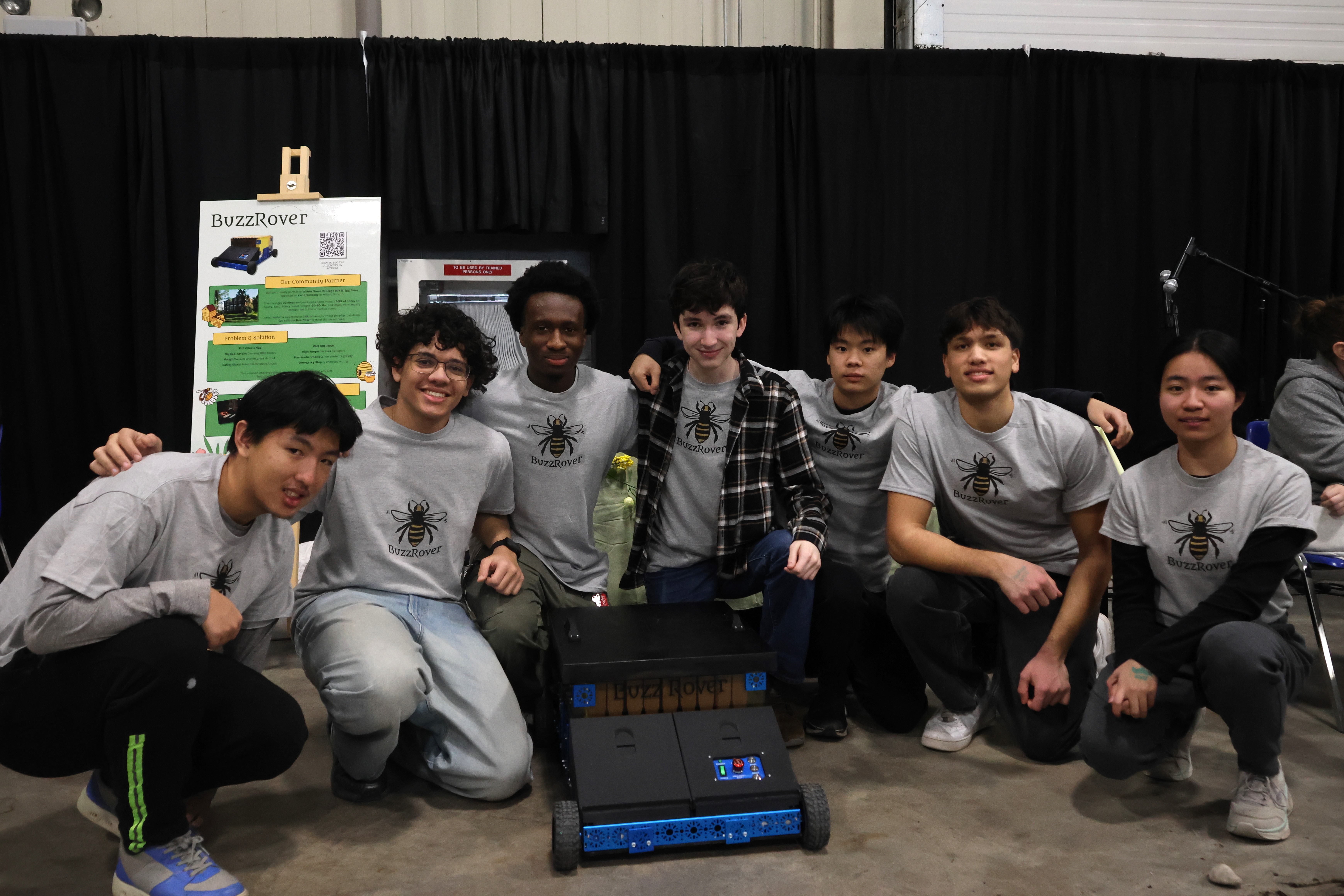 a group of students posing with their project